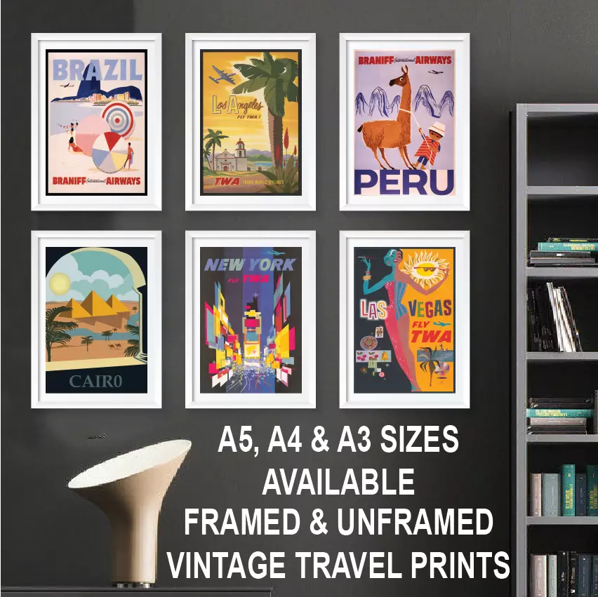 VINTAGE TRAVEL POSTERS PRINTS A3 A4 A5 Size Retro Framed Home Wall Art Decor