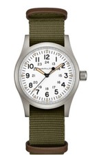 NUOVO HAMILTON KHAKI FIELD 80 ORE MECCANICO 38MM QUADRANTE BIANCO NYLON H69439411