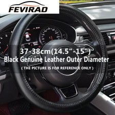 Genuine-Leather DIY-Car Steering-Wheel Cover Anti-slip For 15"/38 cm Black US-
