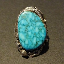 HEAVY Vintage SOUTHWESTERN Sterling Silver WATERWEB TURQUOISE RING size 9.25