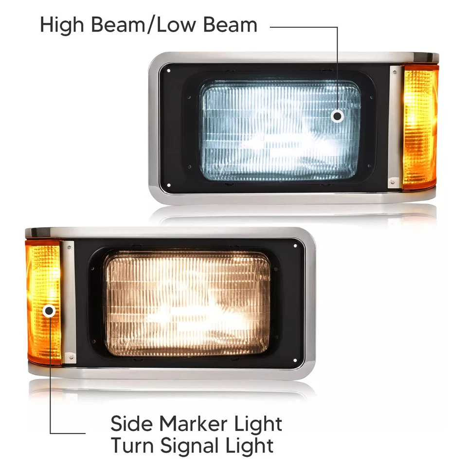 Faros diestros+derechos con bisel y bombillas LED para camión con capó Mack CH613 SFA 1990-2017 Foto 3 de 4
