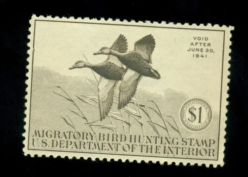 US Stamps, Collection Lot J307, Federal Duck Stamp RW7, Unused previously hinged