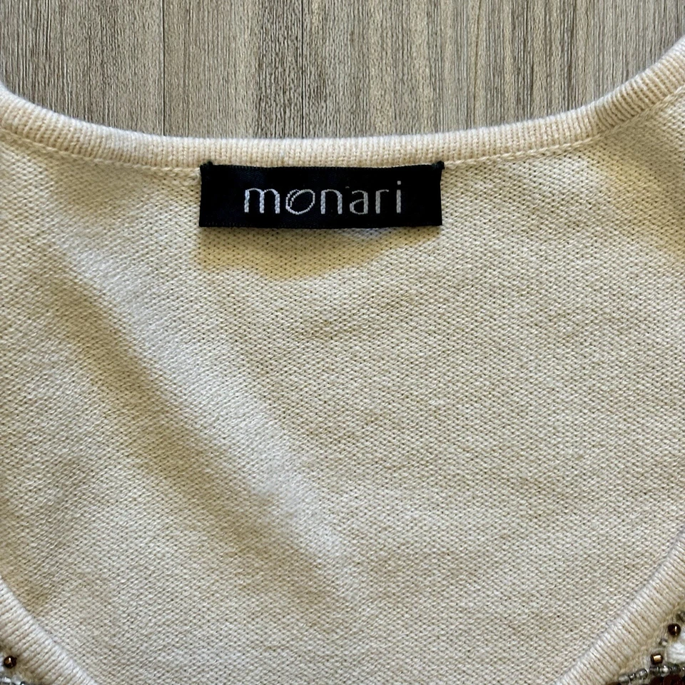 Blusa Monari Mujer Vintage Talla 12 Top Manga 3/4 Algodón Cuentas Bordada Foto 3 de 4