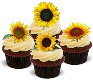 Sunflower Mix 12 Edible Stand Up Premium Wafer Cake Toppers Ebay