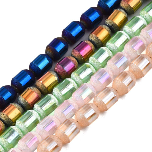 10 Strd Frosted Electroplate Glass Barrel Beads Smooth Craft Loose Spacer 9x7mm - Picture 1 of 4