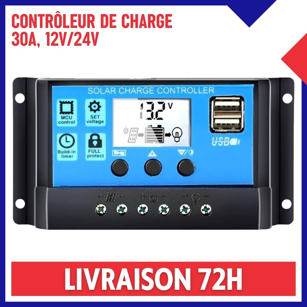 Régulateur de charge 30A pour stabiliser la tension des panneaux solaires 12V 24V vers batterie