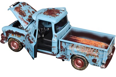 1955 GMC BLUE CHIP PICKUP MATT BLUE (RUSTED) 1/24 DIECAST BY