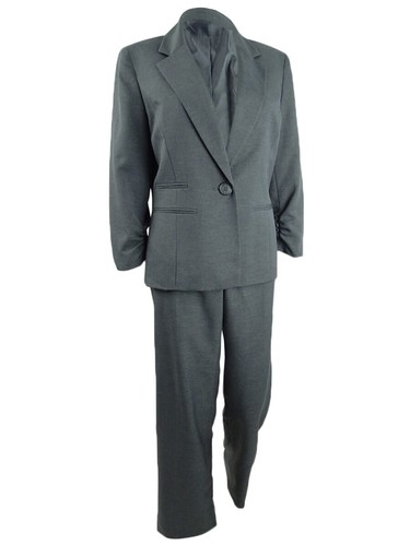 Single-Button Pants Suit (14W, Steel 