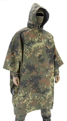 Bundeswehr Poncho Flecktarn mit IRR Beschichtung Regenponcho  150 x 215 cm - Bild 1 von 2