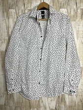 H&M Womens Slim Fit Blouse Size S Button Up White w/ Blue Floral