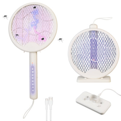 infactory 2in1-Akku-Insektenvernichter & Fliegenklatsche mit UV-LEDs, klappbar
