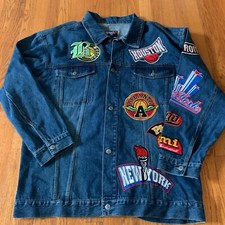 REGAL WEAR NBA Basketball Logo Patches  Denim Jacket MEN'S 3XL Y2K Hemp/cotton
