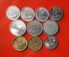 LOTTO DI 10 MONETE DIVERSE DA 5, 10, 20 LIRE - FDC DA ROTOLINO [10_004]