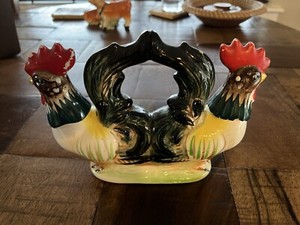 Vtg 50's Rooster Oil & Vinegar Cruet Ceramic