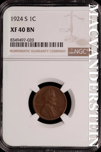 1924-S Lincoln Wheat Cent - NGC XF 40 BN - Scarce  No Reserve  #SLH136