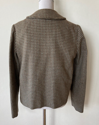 Vintage Womens Wool Suit Jacket Houndstooth 36 Bust M Gray Brown