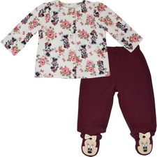 Disney Minnie Mouse Baby Girls Fleece Jacket & Footed Pants Set, Size 0-3M