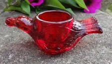Glossy, Cherry-Red Glass Bird-in-Flight Open Salt Dip, Cellar, Dish!