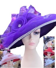 Straw Bow Crystal Kentucky Derby Wedding Hat Church Wide Brim Dressy Cocktail