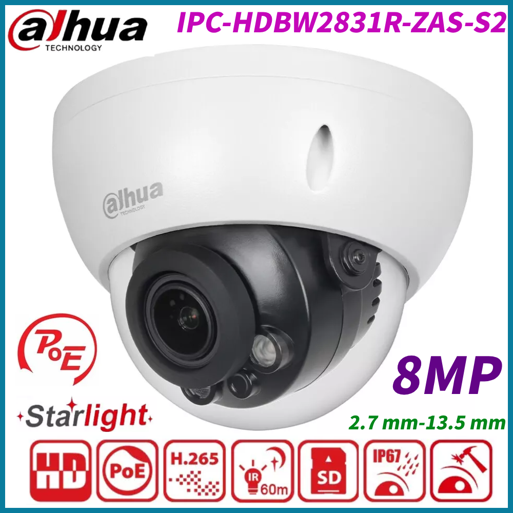 Dahua 4K 8MP Starlight 5X zoom IR POE Alarm Dome IPC-HDBW2831R-ZAS-S2 IP Camera