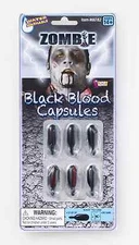 ZOMBIE LIVING DEAD BLACK BLOOD CAPSULES 6 PER CARD HALLOWEEN COSTUME ACCESSORY
