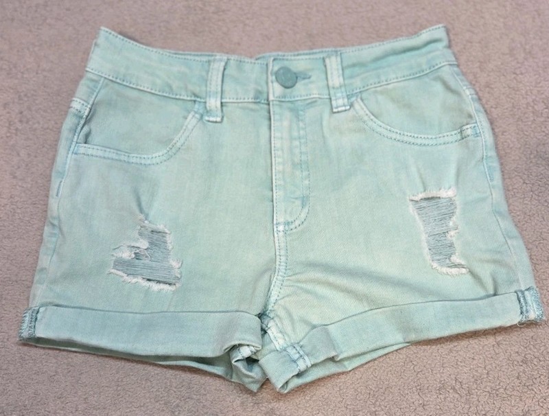 Justice Girls Shorts Size 10 Denim Mini Mom Short Cuffed Distressed Green