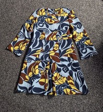 Zara Woman Dress Size Medium Blue Floral Geometric Retro Flared Sleeves