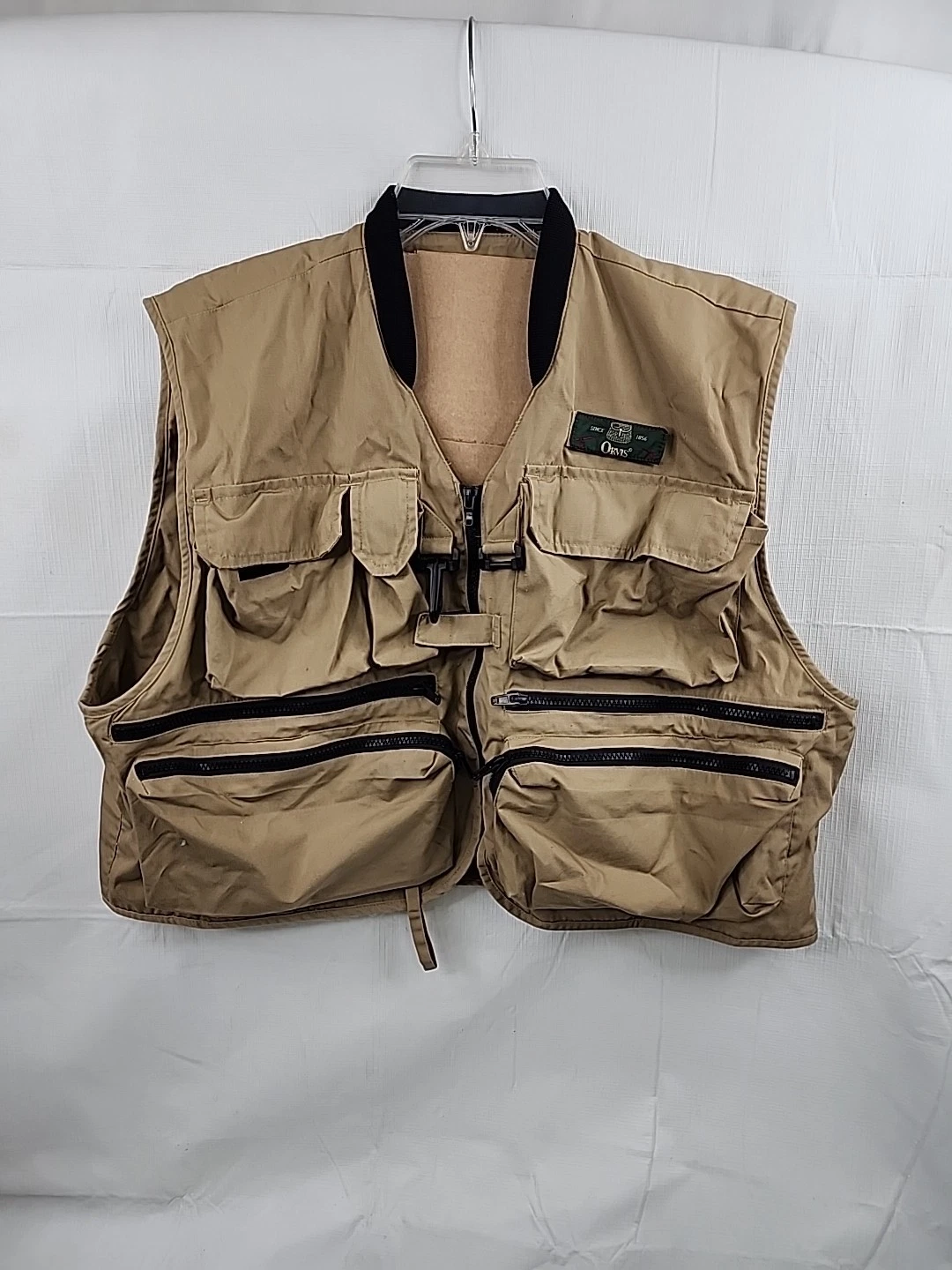 Orvis Mens Large Fishing Hunting Safari Vest Khaki Tan Pockets Front And Back