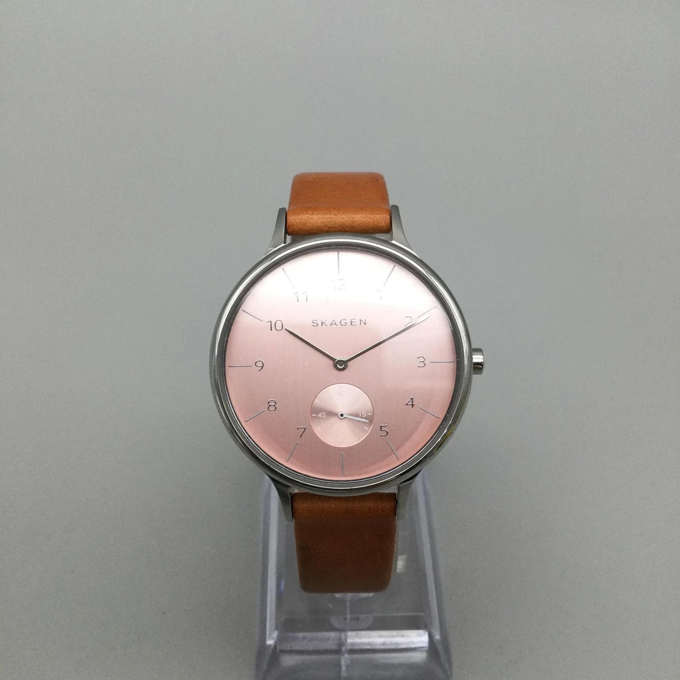 Skagen Anita Watch Womens 34mm Pink Dial Brown Leather SKW2465 New Battery - Image 2 of 4