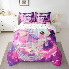 Cute Galaxy Axolotl 7 Piece Bedding Set Full Size Cartoon Axolotl Comforter S...