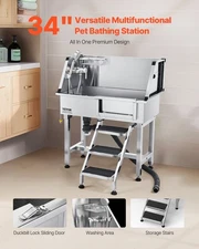 New 34 Inch Stainless Steel Dog Washing Station, Pet Grooming Tub with Hot & C