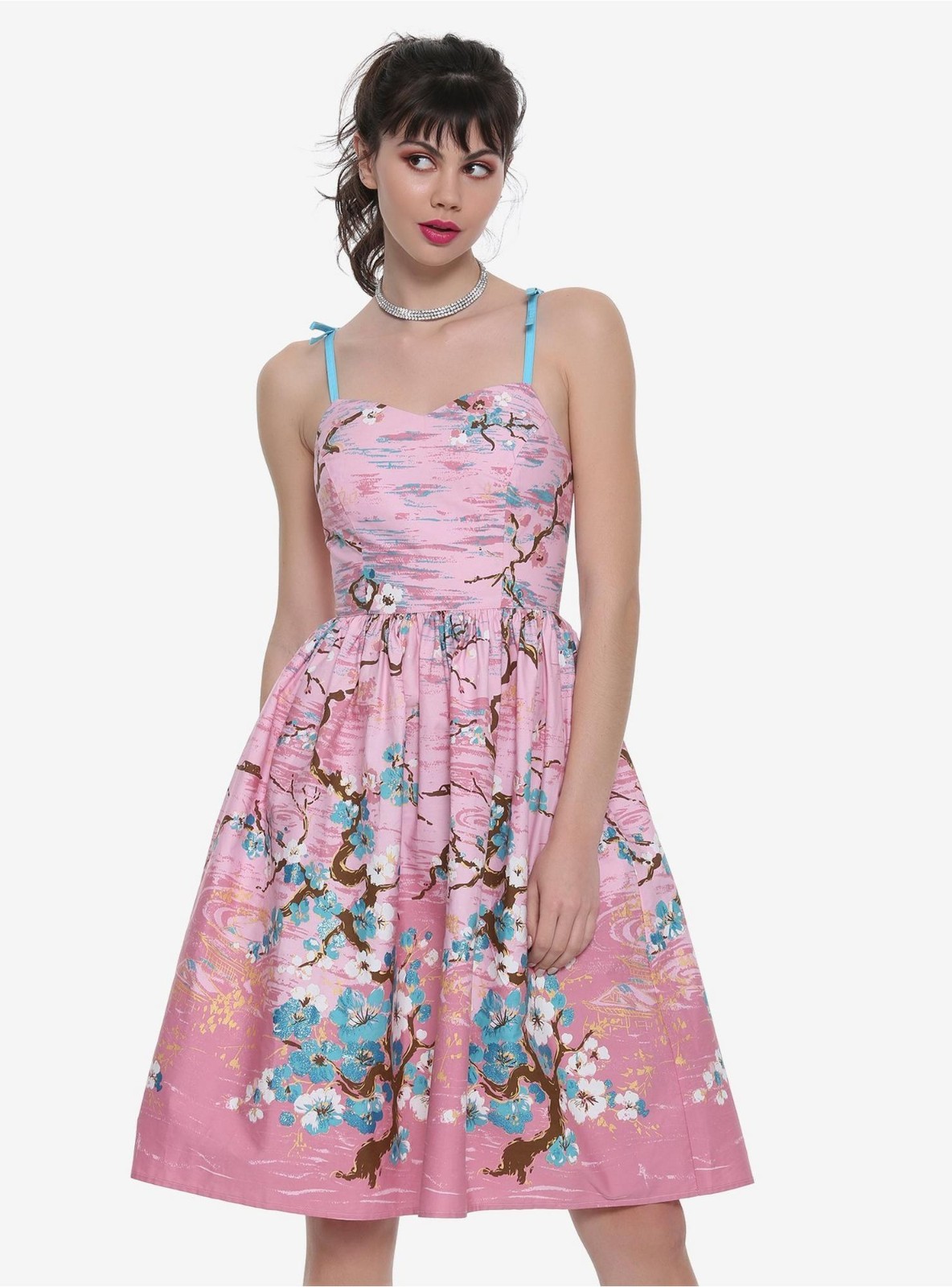 NWT Hell Bunny Jenna Mini Retro Style Dress Pink Floral Print Size Large