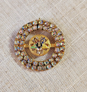 Vtg Order Of The Eastern Star Masonic Gold Tone Rhinestone Brooch Pin Pendant