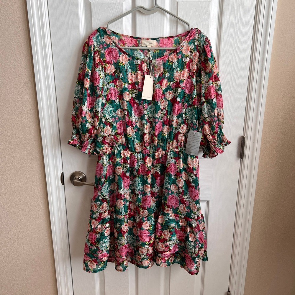 New Melloday Floral Print Mini Dress Smocked Waist 3/4 Sleeve Pink Green XL | eBay New Melloday Floral Print Mini Dress Smocked Waist 3/4 Sleeve Pink Green XL | eBay