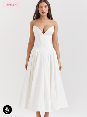 HOUSE OF CB 'Lady' White Strapless Midi Dress /Size L(P)-US 8-10