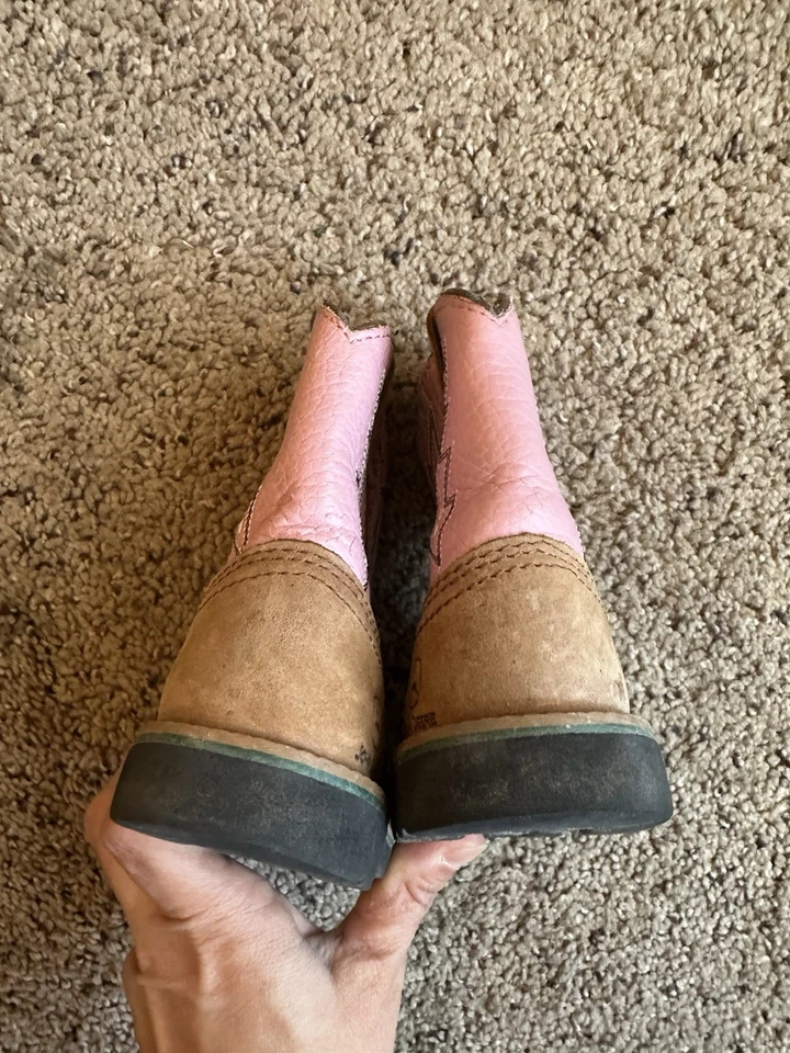 John Deere Johnny Popper Cuero Botas Occidentales Niñas Rosa Marrón Infantes Talla 5 Foto 4 de 4