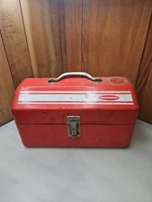 Vintage Red Simonsen Chicago 51 Illinois Streamline Enamel Metal Tool Box