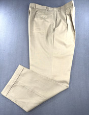 Chaps Men's 38x34 Tan 100% Wool Dress Pants Pleated Cuffed Classic Fit