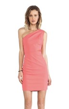 Halston Heritage Mesh Inset One Shoulder Sheath Mini Coral Party Dress Sz S