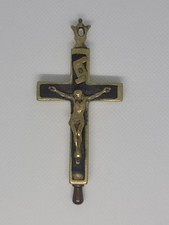 Antique Reliquary Saints Relics Religious Crucifix Cross Pendant France Brass