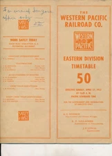 Western Pacific Railroad Employee Timetable 50 Eastern Division April 27, 1952