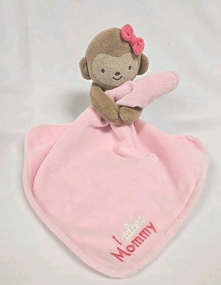 Just One You Carter's I Adore Mommy Monkey Lovey Security Blanket Pink Bow Tan