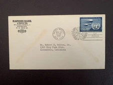 UN cover 12.14.1951 airmail 15 cents FDC to Alexandria, Louisiana from bank