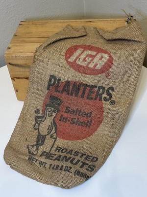 Vintage Planters Salted In-Shell Roasted Peanuts Burlap Sack | 1lb 8oz Bag