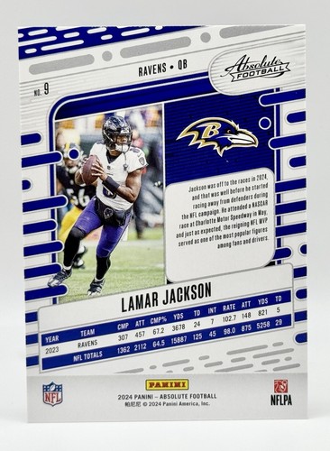 2024 Panini Absolute Red & Blue Holiday #9 Lamar Jackson Baltimore Ravens - Picture 2 of 2
