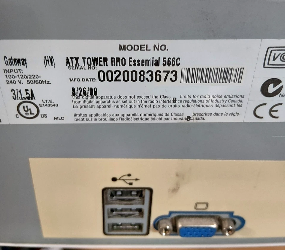 VINTAGE GATEWAY ATX TOWER BRO ESSENTIAL 566C COMPUTER TOWER - OLD SCHOOL GAMING - Image 3 of 4
