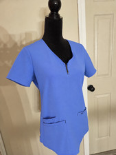 Grey  s Anatomy by Barco Periwinkle Blue Zip-Neck Scrub Top with Pockets MEDIUM