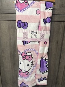 New Hello Kitty Pink & Purple Bow Striped Reversible Coco Plush Throw Blanket