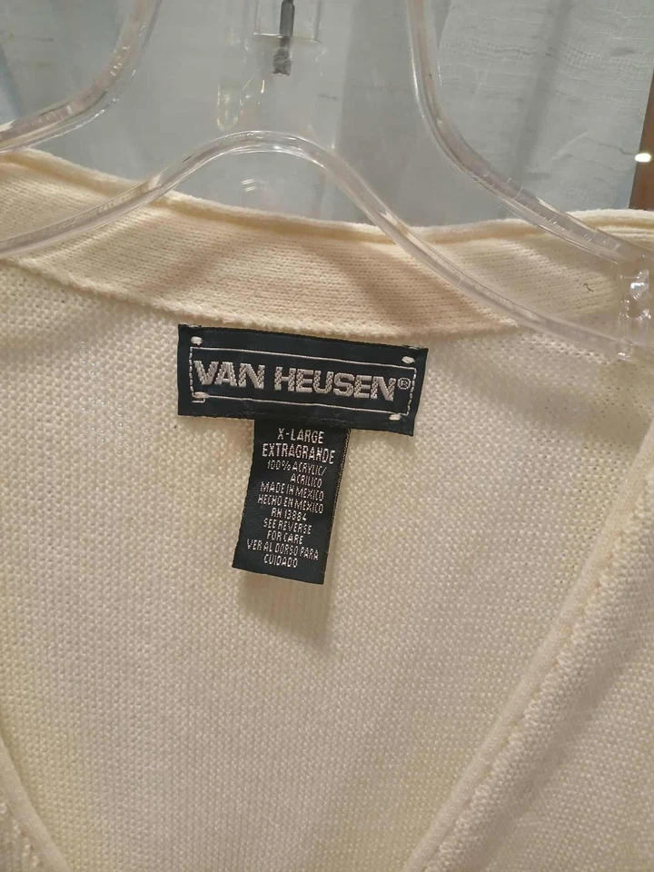 Van Heusen Mens Cardigan XL CREAM V Neck Preppy Academia Old Money obo - Image 2 of 3