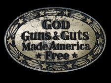 SL03127 VINTAGE 1978  GOD GUNS  GUTS MADE AMERICAN FREE  PATRIOTIC BUCKLE